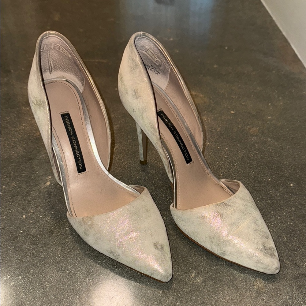 French Connection Silver Heels Pumps